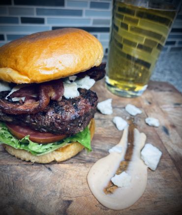 Bleu Cheese Bacon Burger With Sriracha Mayo